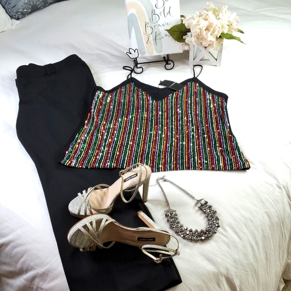 Sequin Women's Camisole Concert Elegant Wear Metallic Resortwear Vacation - Picture 2 of 14